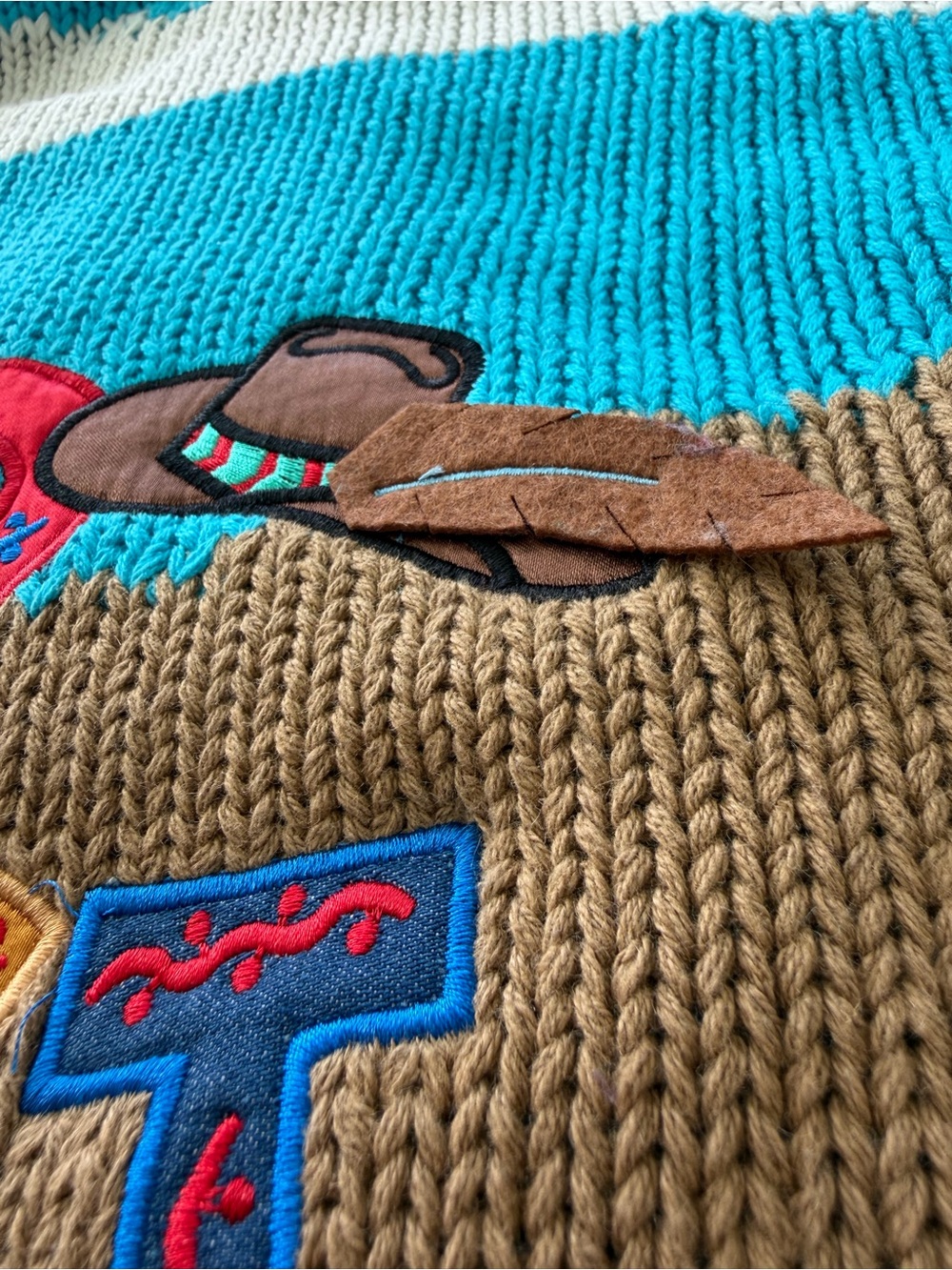 Colorful Patchwork Rodeo Cardigan Sweater - Turquoise & Purple - Picture 10 of 16